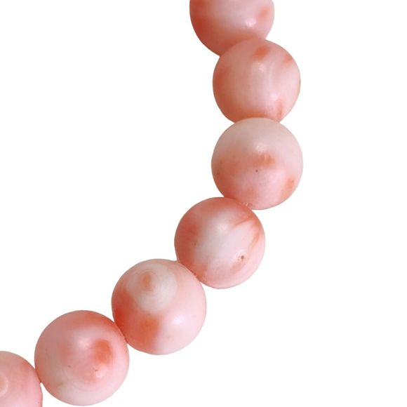 Vintage Angel Skin Coral Necklace 16in Earrings Beaded Strand Clip On Studs - Picture 5 of 16